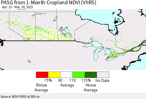 Canada PASG from 1-Month Cropland NDVI (VIIRS) Thematic Map For 5/17/2023 - 5/24/2023