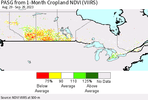 Canada PASG from 1-Month Cropland NDVI (VIIRS) Thematic Map For 9/22/2023 - 9/29/2023