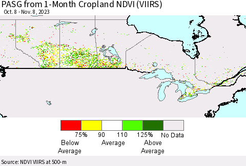 Canada PASG from 1-Month Cropland NDVI (VIIRS) Thematic Map For 11/1/2023 - 11/8/2023