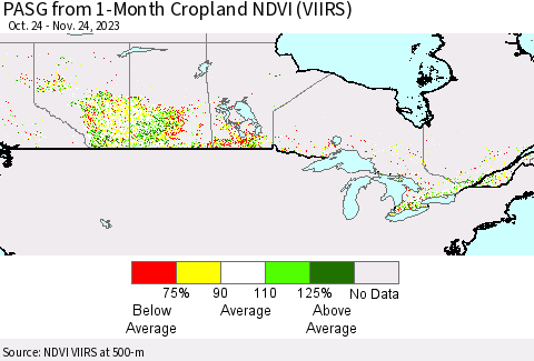 Canada PASG from 1-Month Cropland NDVI (VIIRS) Thematic Map For 11/17/2023 - 11/24/2023
