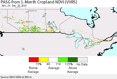 Canada PASG from 1-Month Cropland NDVI (VIIRS) Thematic Map For 12/19/2023 - 12/26/2023