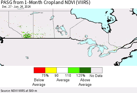 Canada PASG from 1-Month Cropland NDVI (VIIRS) Thematic Map For 1/17/2024 - 1/24/2024