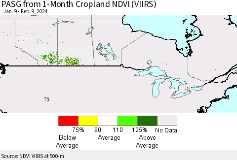Canada PASG from 1-Month Cropland NDVI (VIIRS) Thematic Map For 2/2/2024 - 2/9/2024