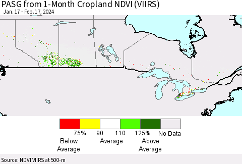 Canada PASG from 1-Month Cropland NDVI (VIIRS) Thematic Map For 2/10/2024 - 2/17/2024
