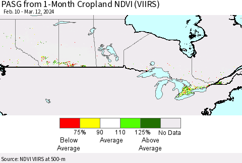 Canada PASG from 1-Month Cropland NDVI (VIIRS) Thematic Map For 3/5/2024 - 3/12/2024
