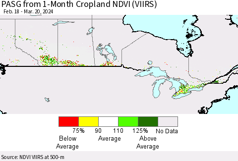 Canada PASG from 1-Month Cropland NDVI (VIIRS) Thematic Map For 3/13/2024 - 3/20/2024