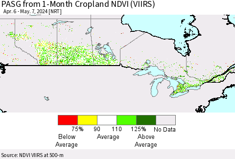 Canada PASG from 1-Month Cropland NDVI (VIIRS) Thematic Map For 4/30/2024 - 5/7/2024