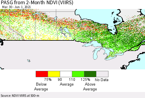 Canada PASG from 2-Month NDVI (VIIRS) Thematic Map For 5/25/2021 - 6/1/2021