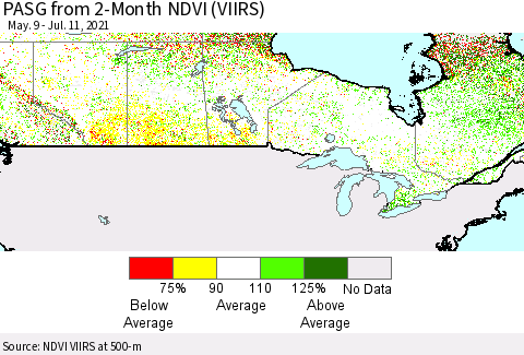 Canada PASG from 2-Month NDVI (VIIRS) Thematic Map For 7/4/2021 - 7/11/2021