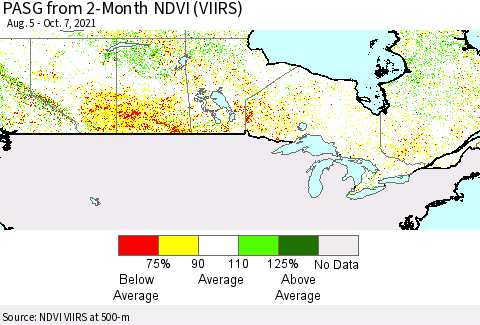 Canada PASG from 2-Month NDVI (VIIRS) Thematic Map For 9/30/2021 - 10/7/2021