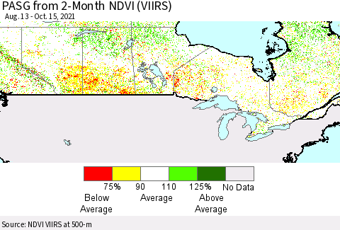 Canada PASG from 2-Month NDVI (VIIRS) Thematic Map For 10/8/2021 - 10/15/2021
