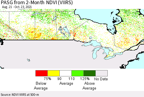 Canada PASG from 2-Month NDVI (VIIRS) Thematic Map For 10/16/2021 - 10/23/2021