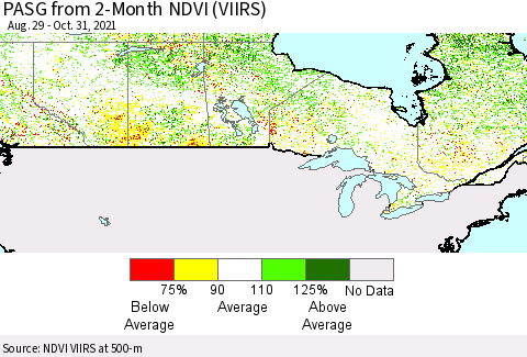 Canada PASG from 2-Month NDVI (VIIRS) Thematic Map For 10/24/2021 - 10/31/2021