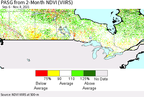 Canada PASG from 2-Month NDVI (VIIRS) Thematic Map For 11/1/2021 - 11/8/2021