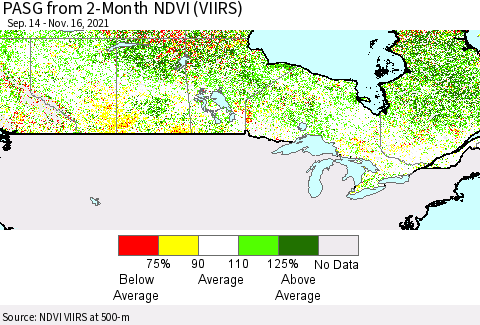 Canada PASG from 2-Month NDVI (VIIRS) Thematic Map For 11/9/2021 - 11/16/2021