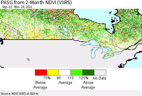 Canada PASG from 2-Month NDVI (VIIRS) Thematic Map For 11/17/2021 - 11/24/2021