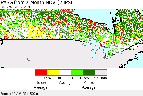 Canada PASG from 2-Month NDVI (VIIRS) Thematic Map For 11/25/2021 - 12/2/2021