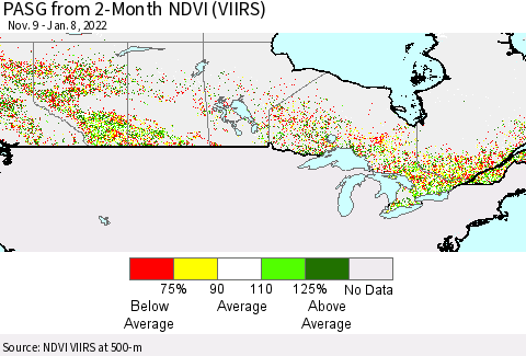 Canada PASG from 2-Month NDVI (VIIRS) Thematic Map For 1/1/2022 - 1/8/2022