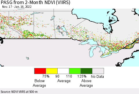 Canada PASG from 2-Month NDVI (VIIRS) Thematic Map For 1/9/2022 - 1/16/2022