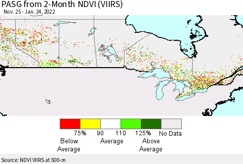 Canada PASG from 2-Month NDVI (VIIRS) Thematic Map For 1/17/2022 - 1/24/2022