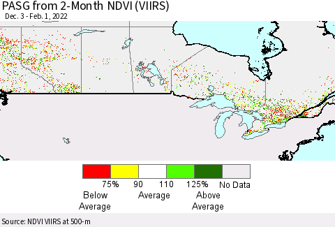Canada PASG from 2-Month NDVI (VIIRS) Thematic Map For 1/25/2022 - 2/1/2022