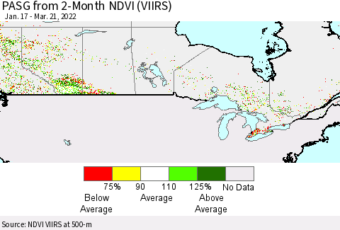 Canada PASG from 2-Month NDVI (VIIRS) Thematic Map For 3/14/2022 - 3/21/2022