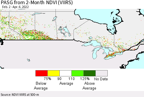 Canada PASG from 2-Month NDVI (VIIRS) Thematic Map For 3/30/2022 - 4/6/2022