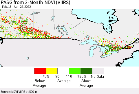 Canada PASG from 2-Month NDVI (VIIRS) Thematic Map For 4/15/2022 - 4/22/2022