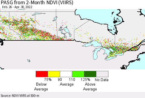 Canada PASG from 2-Month NDVI (VIIRS) Thematic Map For 4/23/2022 - 4/30/2022