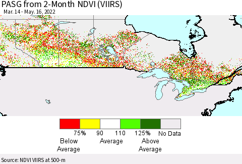 Canada PASG from 2-Month NDVI (VIIRS) Thematic Map For 5/9/2022 - 5/16/2022