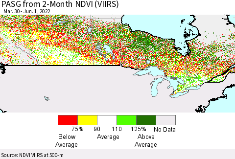 Canada PASG from 2-Month NDVI (VIIRS) Thematic Map For 5/25/2022 - 6/1/2022