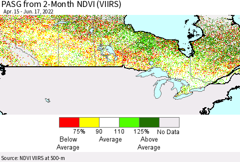 Canada PASG from 2-Month NDVI (VIIRS) Thematic Map For 6/10/2022 - 6/17/2022