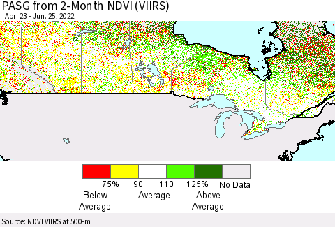Canada PASG from 2-Month NDVI (VIIRS) Thematic Map For 6/18/2022 - 6/25/2022