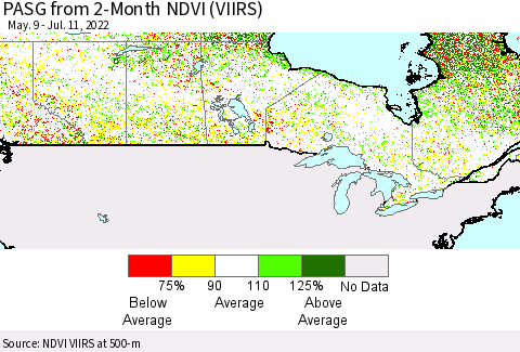 Canada PASG from 2-Month NDVI (VIIRS) Thematic Map For 7/4/2022 - 7/11/2022