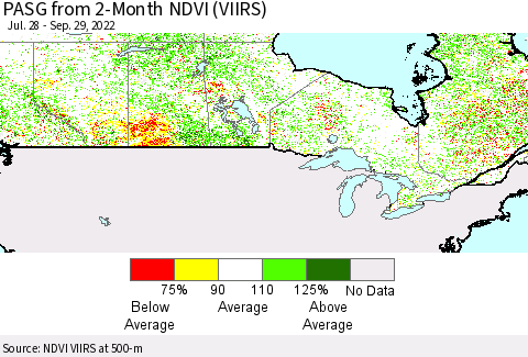 Canada PASG from 2-Month NDVI (VIIRS) Thematic Map For 9/22/2022 - 9/29/2022