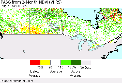 Canada PASG from 2-Month NDVI (VIIRS) Thematic Map For 10/24/2022 - 10/31/2022