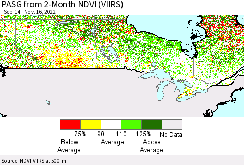 Canada PASG from 2-Month NDVI (VIIRS) Thematic Map For 11/9/2022 - 11/16/2022