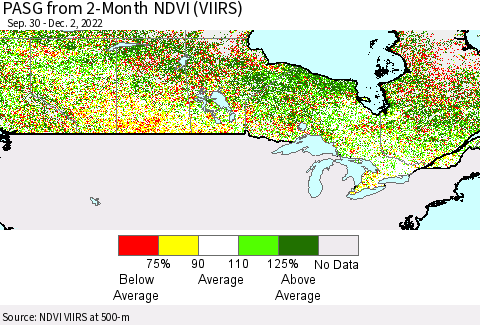 Canada PASG from 2-Month NDVI (VIIRS) Thematic Map For 11/25/2022 - 12/2/2022