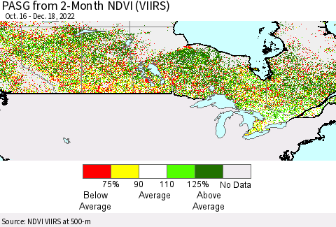Canada PASG from 2-Month NDVI (VIIRS) Thematic Map For 12/11/2022 - 12/18/2022