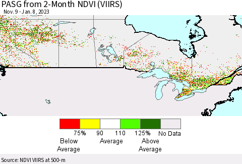 Canada PASG from 2-Month NDVI (VIIRS) Thematic Map For 1/1/2023 - 1/8/2023