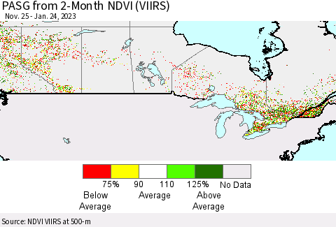 Canada PASG from 2-Month NDVI (VIIRS) Thematic Map For 1/17/2023 - 1/24/2023
