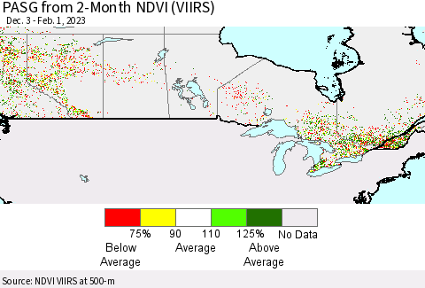 Canada PASG from 2-Month NDVI (VIIRS) Thematic Map For 1/25/2023 - 2/1/2023