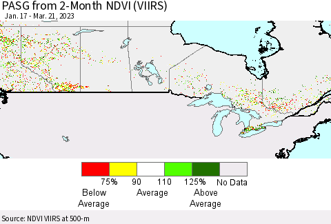 Canada PASG from 2-Month NDVI (VIIRS) Thematic Map For 3/14/2023 - 3/21/2023