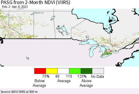 Canada PASG from 2-Month NDVI (VIIRS) Thematic Map For 3/30/2023 - 4/6/2023