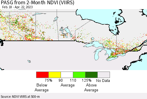 Canada PASG from 2-Month NDVI (VIIRS) Thematic Map For 4/15/2023 - 4/22/2023