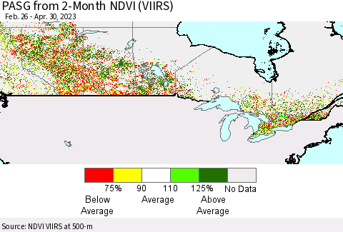 Canada PASG from 2-Month NDVI (VIIRS) Thematic Map For 4/23/2023 - 4/30/2023