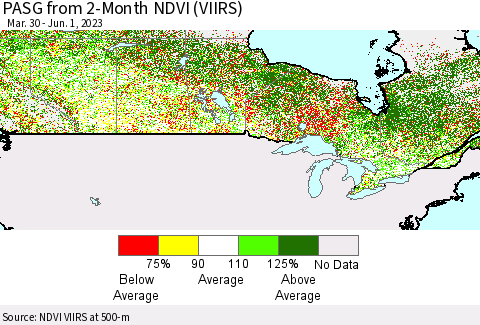Canada PASG from 2-Month NDVI (VIIRS) Thematic Map For 5/25/2023 - 6/1/2023