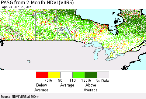 Canada PASG from 2-Month NDVI (VIIRS) Thematic Map For 6/18/2023 - 6/25/2023