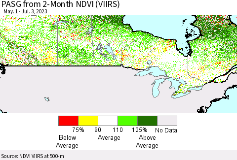 Canada PASG from 2-Month NDVI (VIIRS) Thematic Map For 6/26/2023 - 7/3/2023
