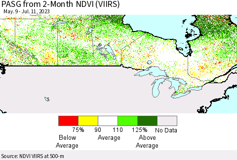 Canada PASG from 2-Month NDVI (VIIRS) Thematic Map For 7/4/2023 - 7/11/2023